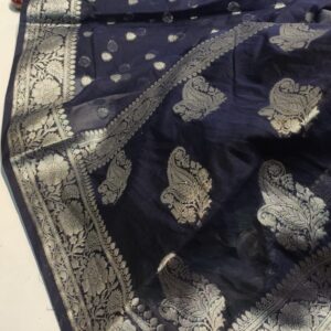 Meera | Semi Gergote Banarsi Bota Design Saree | Black