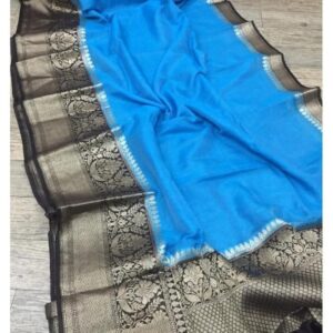 MAYA | Pure silk linen banarasi saree | Blue and black