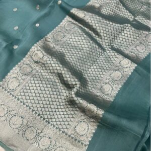 Chandani | Kora Organza Boti Design Saree | Bluish green