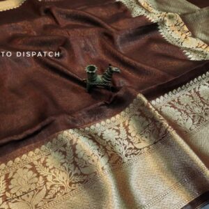 Triveni zari | Linen banarasi silk saree | Brown