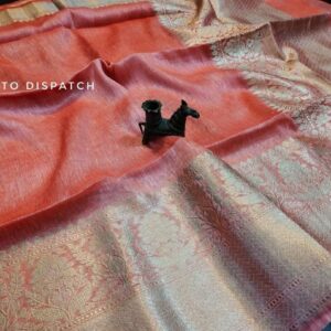 Triveni zari | Linen banarasi silk saree | Carrot