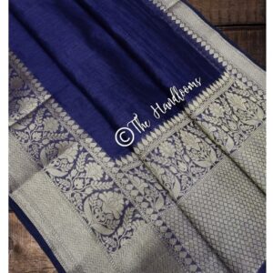 Triveni zari | Linen banarasi silk saree | Dark blue