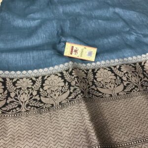 MAYA | Pure silk linen banarasi saree | Dark grey and black