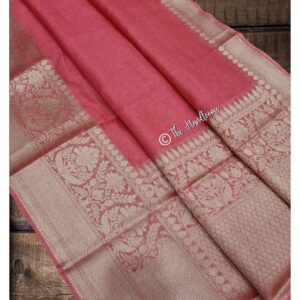 Triveni zari | Linen banarasi silk saree | Dark pink