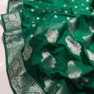 Meera | Semi Gergote Banarsi Bota Design Saree | Emerald green