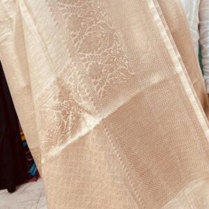 Triveni zari | Linen banarasi silk saree | Fawn