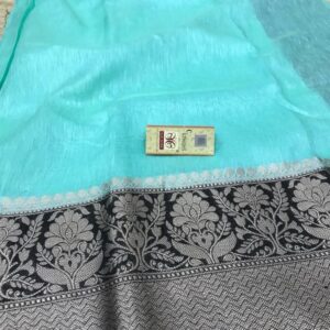 MAYA | Pure silk linen banarasi saree | Firoji and black