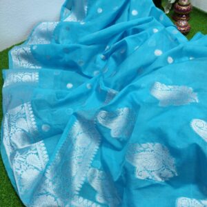 Meera | Semi Gergote Banarsi Bota Design Saree | Blue