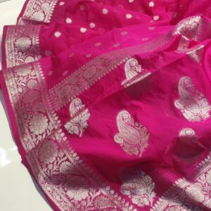Meera | Semi Gergote Banarsi Bota Design Saree | Fuccia