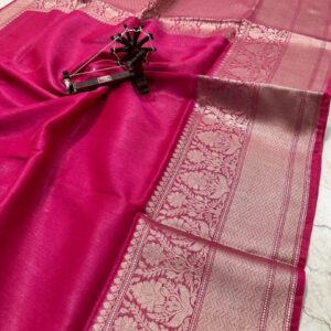 Triveni zari | Linen banarasi silk saree | Fuccia