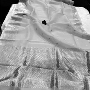 Chandani | Kora Organza Boti Design Saree | Grey