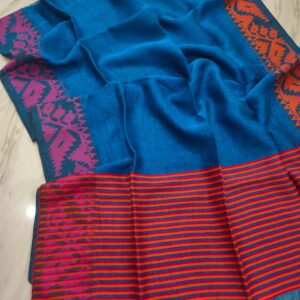 Shonali | Traditional karat pattern lilen saree | vibrant blue