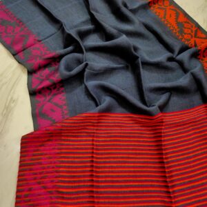Shonali | Traditional karat pattern lilen saree | grey