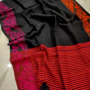 Shonali | Traditional karat pattern lilen saree | black