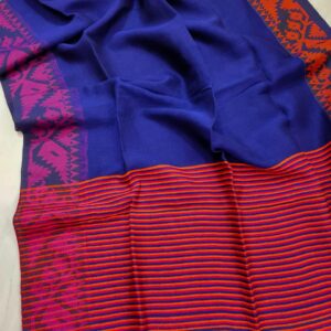 Shonali | Traditional karat pattern lilen saree | royal blue