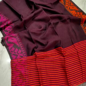 Shonali | Traditional karat pattern lilen saree | maroon