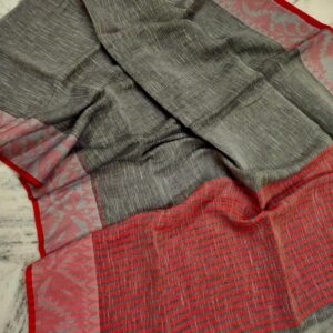 Shonali | Traditional karat pattern lilen saree | slate grey