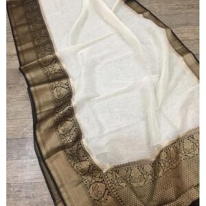 MAYA | Pure silk linen banarasi saree | Offwhite