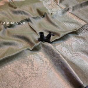 Triveni zari | Linen banarasi silk saree | Olive