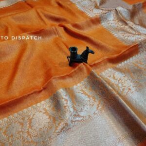 Triveni zari | Linen banarasi silk saree | Orange