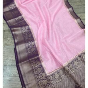 MAYA | Pure silk linen banarasi saree | Pink and purple