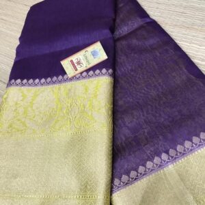 MAYA | Pure silk linen banarasi saree | Purple and lemon