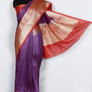MAYA | Pure silk linen banarasi saree | Purple and red