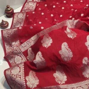 Meera | Semi Gergote Banarsi Bota Design Saree | Red