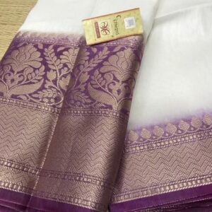 MAYA | Pure silk linen banarasi saree | White and purple