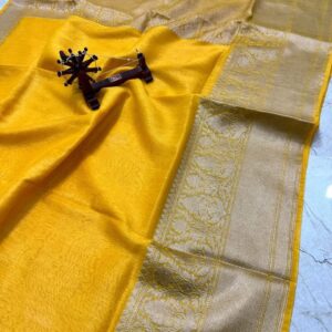 Triveni zari | Linen banarasi silk saree |  Yellow