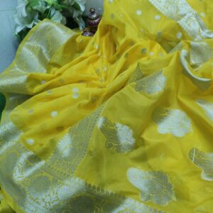 Meera | Semi Gergote Banarsi Bota Design Saree | Yellow